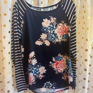 Brand New; floral striped long sleeve